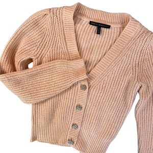 Soft Pink Cardigan Sweater Sparkle Buttons Puff Sleeve XS layering Feminine WHBM